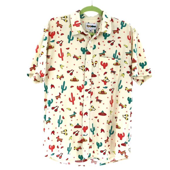 Tipsy Elves Cantina Captain Hawaiian Shirt Mens L Cream Cruise Summer Beach Pool - Picture 2 of 9